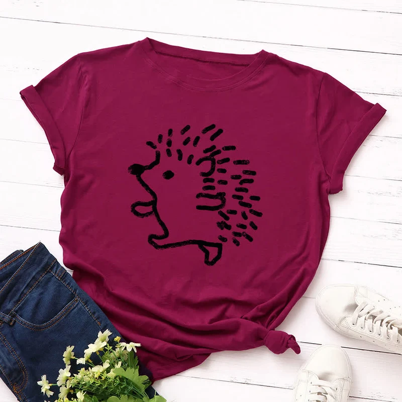 T-Shirt mit Rundhalsausschnitt und kurzen Ärmeln in Übergröße mit Igel-Print