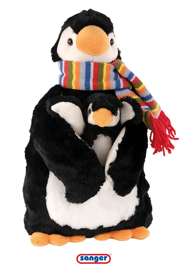 Sänger Pinguin "James" mit Körnerkissen-Baby "Jamie" mit 0,8 Liter Gummi-Wärmflasche & Kirschsteinfüllung