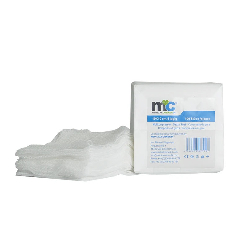 Medicalcorner24 Mullkompressen 4-lagig unsteril 10 x 10 cm, 100 Stück