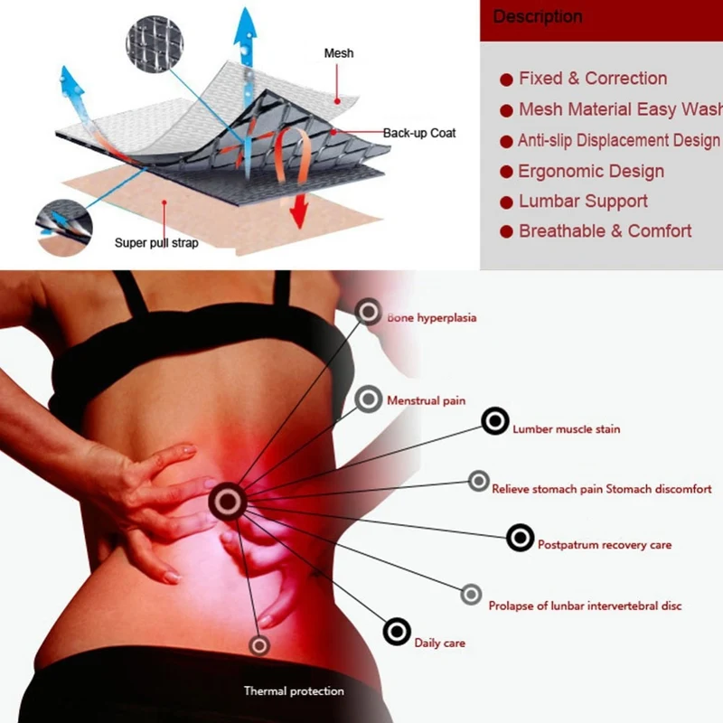 Tourmaline Self-heating Magnetic Back Support