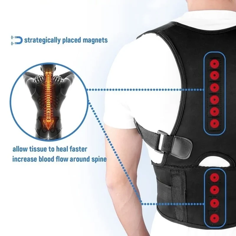 Magnetic Therapy Posture Support Back Brace -Adjustable Posture Corrector Brace Shoulder Back Support Belt- Relieves Neck, Back