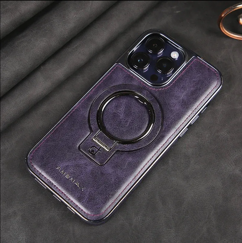 Luxuriöse Lederhülle mit integriertem, klappbarem Ring-Ständer für das iPhone