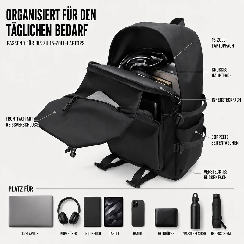 Camp Basel | Urbtrex Großvolumiger Rucksack in Unifarbe