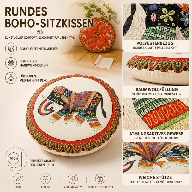 Camp Basel | Solivra Rundes Bohemian-Bodenkissen