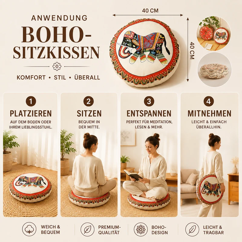 Camp Basel | Solivra Rundes Bohemian-Bodenkissen