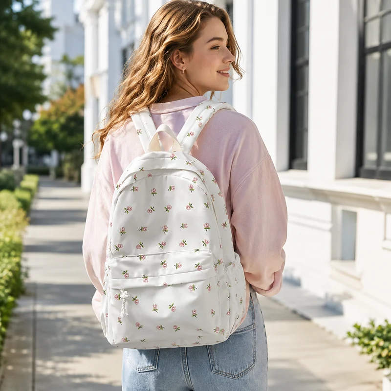 Camp Basel | FlorinaPack Nylon-Blumenmuster-Schulrucksack