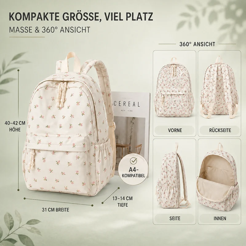 Camp Basel | FlorinaPack Nylon-Blumenmuster-Schulrucksack