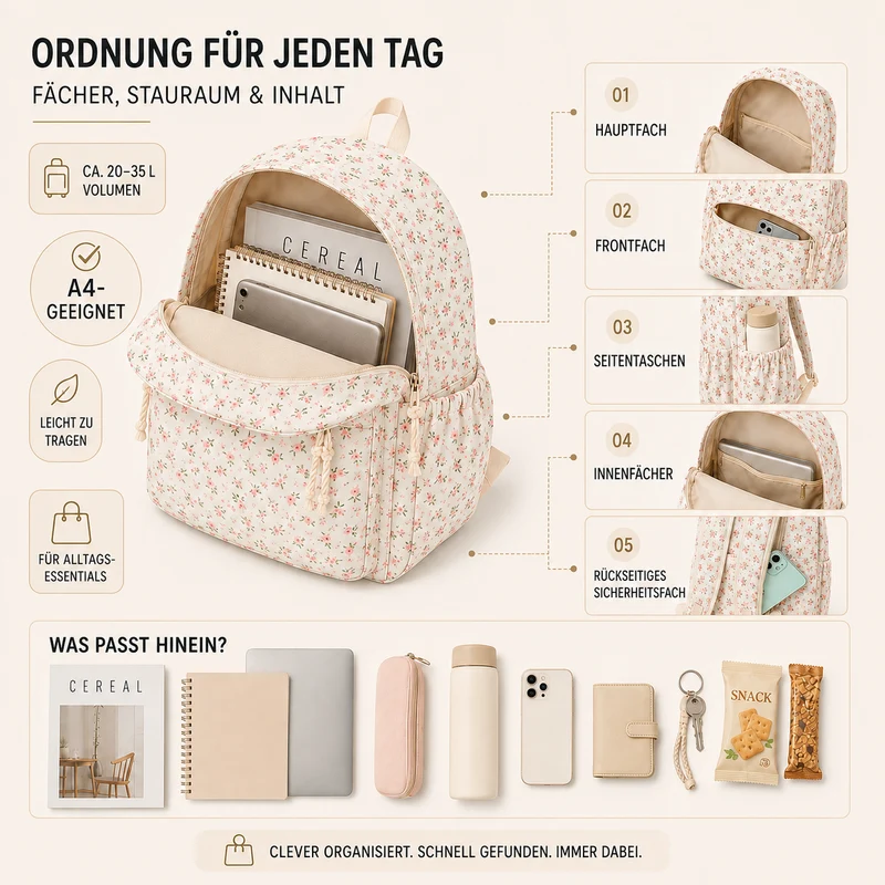 Camp Basel | FlorinaPack Nylon-Blumenmuster-Schulrucksack