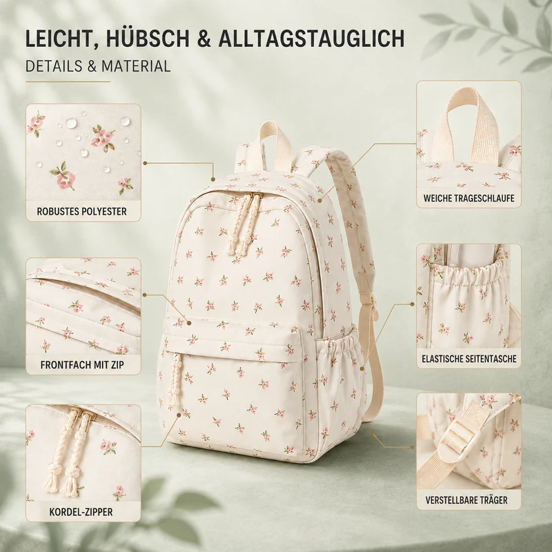 Camp Basel | FlorinaPack Nylon-Blumenmuster-Schulrucksack