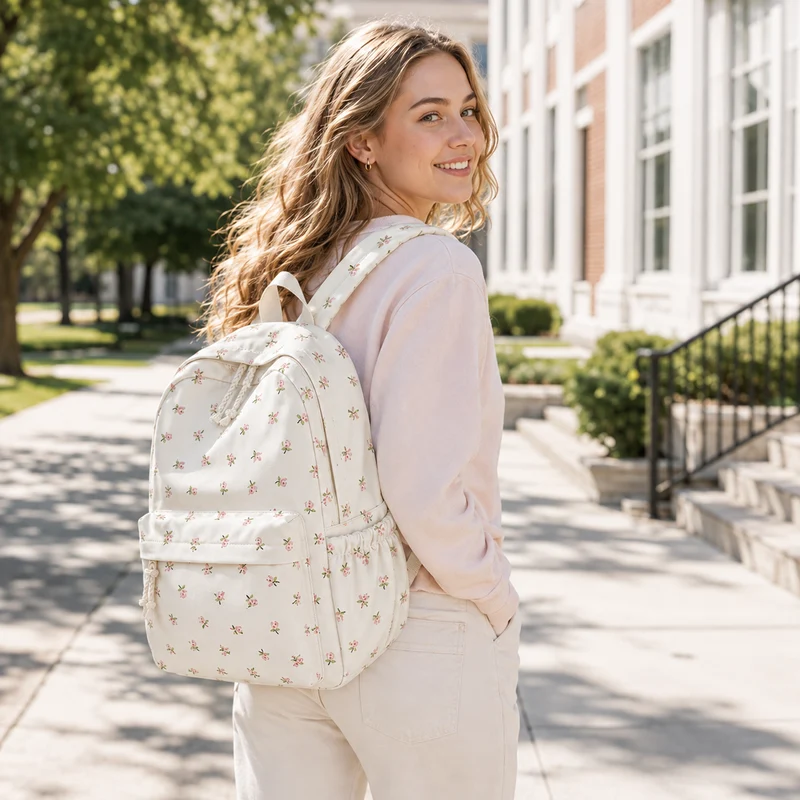 Camp Basel | FlorinaPack Nylon-Blumenmuster-Schulrucksack