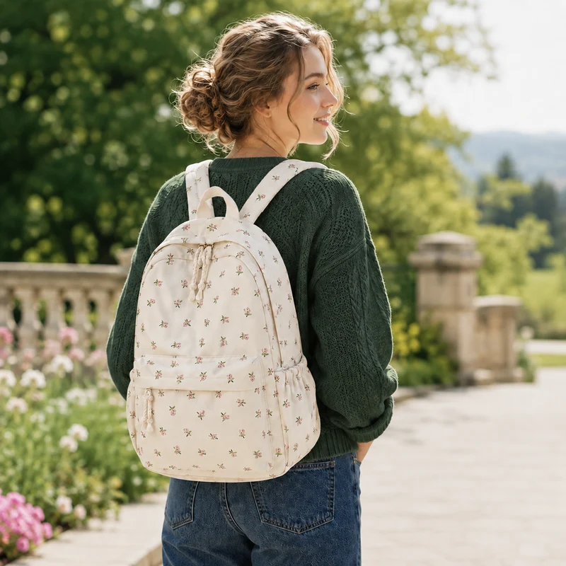 Camp Basel | FlorinaPack Nylon-Blumenmuster-Schulrucksack