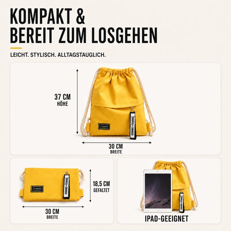 Camp Basel | Linenovo Weiches Leinen-Zugbeutel-Rucksack