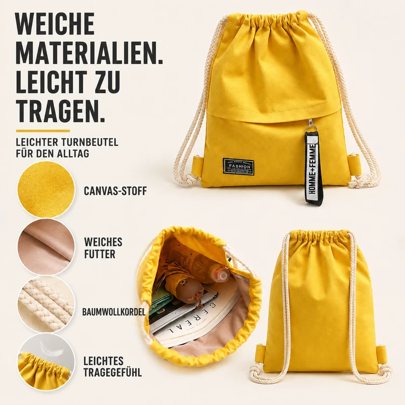 Camp Basel | Linenovo Weiches Leinen-Zugbeutel-Rucksack