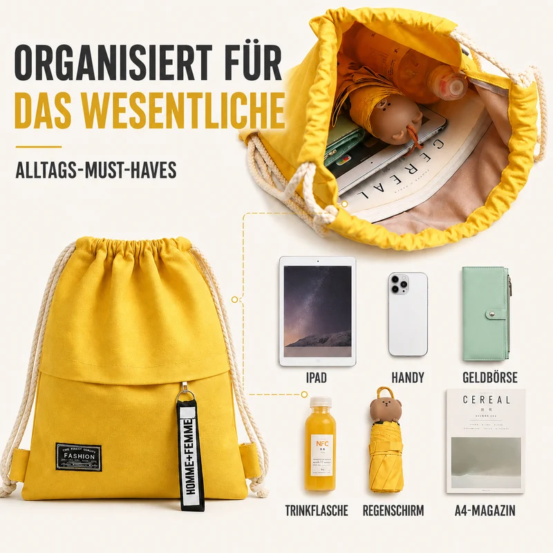 Camp Basel | Linenovo Weiches Leinen-Zugbeutel-Rucksack