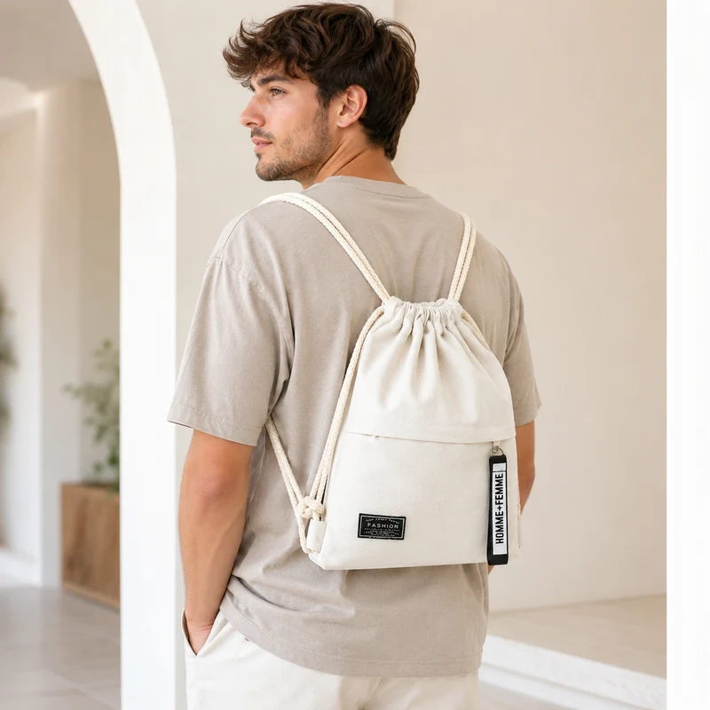 Camp Basel | Linenovo Weiches Leinen-Zugbeutel-Rucksack