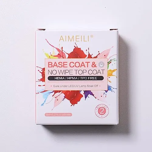 AIMEILI UV LED Gellack Gel Nagellack Base & No Wipe Top Coat Unterlack & Überlack Set Gel Polish 2×8ml