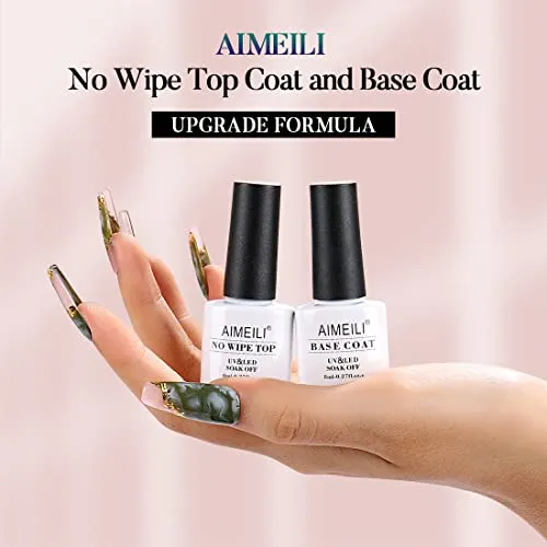 AIMEILI UV LED Gellack Gel Nagellack Base & No Wipe Top Coat Unterlack & Überlack Set Gel Polish 2×8ml