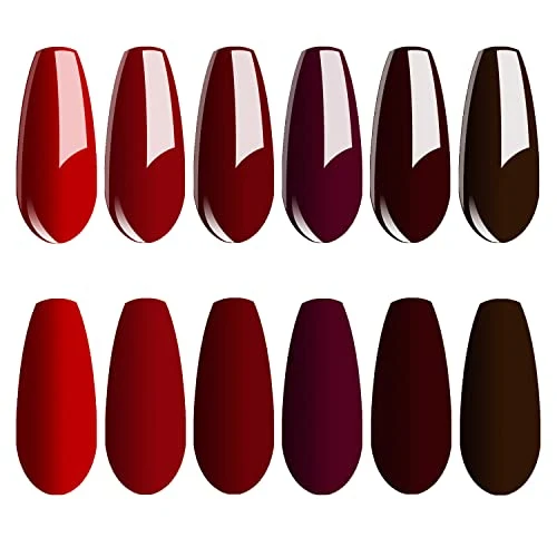 Vishine 6 x Gel-Nagellack, semi-permanent, Serie Dunkelrot, Burgunderrot, Soak Off, UV, LED, Gel, Polish für Nail Art