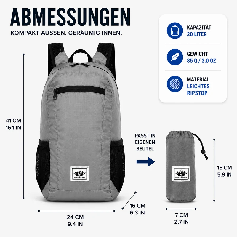 Camp Basel | Compactrek Faltbarer 20L Outdoor-Tagesrucksack