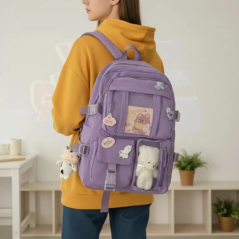 Camp Basel | Lilacory Preppy-Stil Schüler-Rucksack