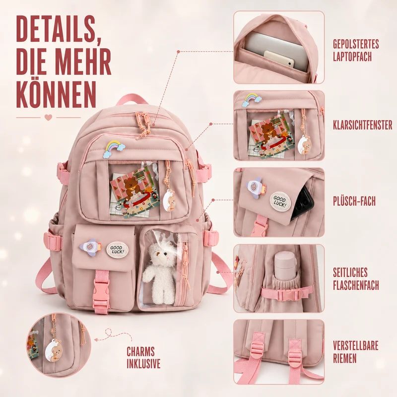 Camp Basel | Lilacory Preppy-Stil Schüler-Rucksack