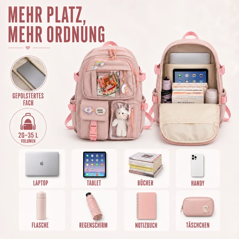 Camp Basel | Lilacory Preppy-Stil Schüler-Rucksack