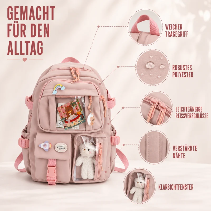 Camp Basel | Lilacory Preppy-Stil Schüler-Rucksack