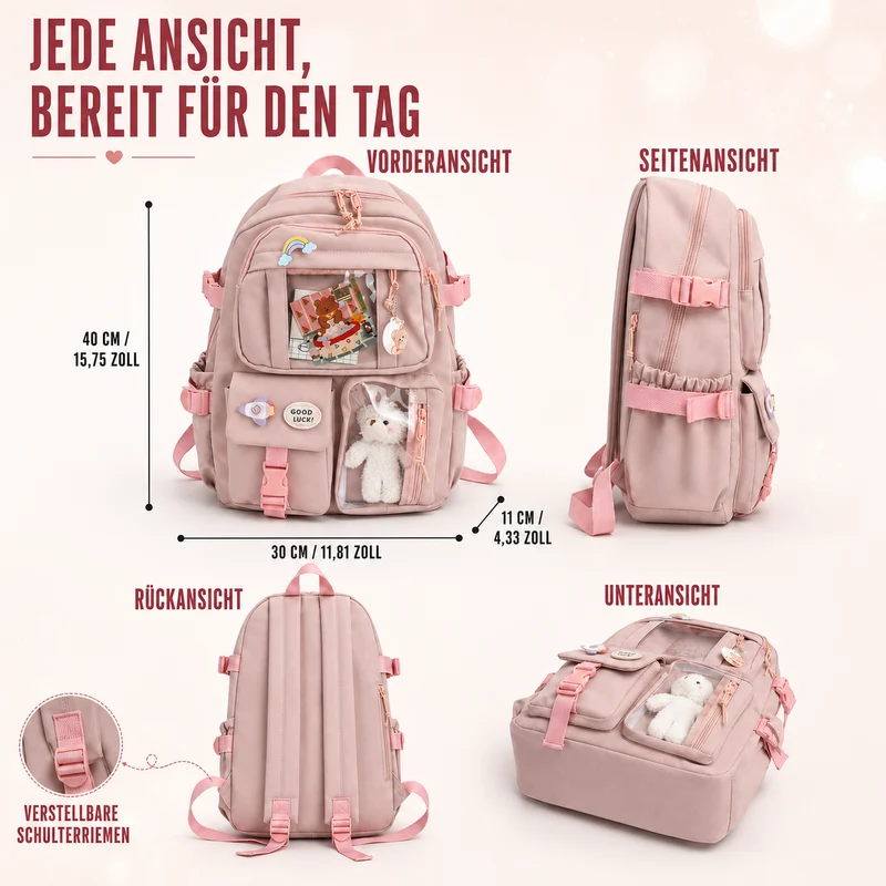 Camp Basel | Lilacory Preppy-Stil Schüler-Rucksack