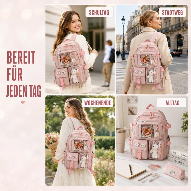 Camp Basel | Lilacory Preppy-Stil Schüler-Rucksack