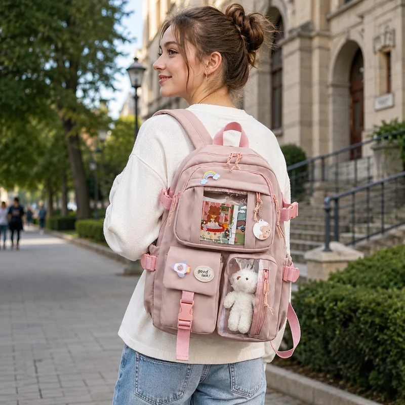 Camp Basel | Lilacory Preppy-Stil Schüler-Rucksack