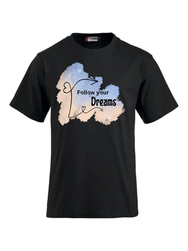 Funshirt mit Spruch ‚Follow Your Dreams‘ – Personalisiert bedruckbar, Motivierendes Design