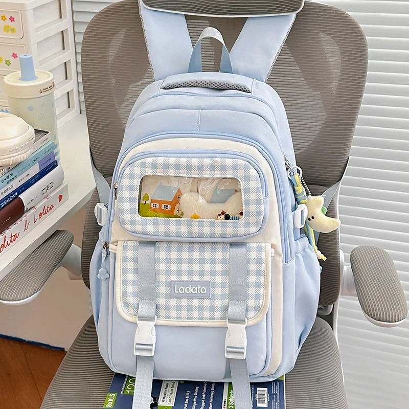 Stylischer Mehrfächer-Schulrucksack mit transparentem Panel