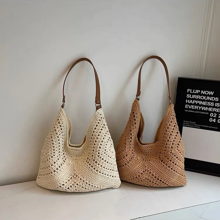 Handgemachte Häkeltasche mit Ledergriff Skanto