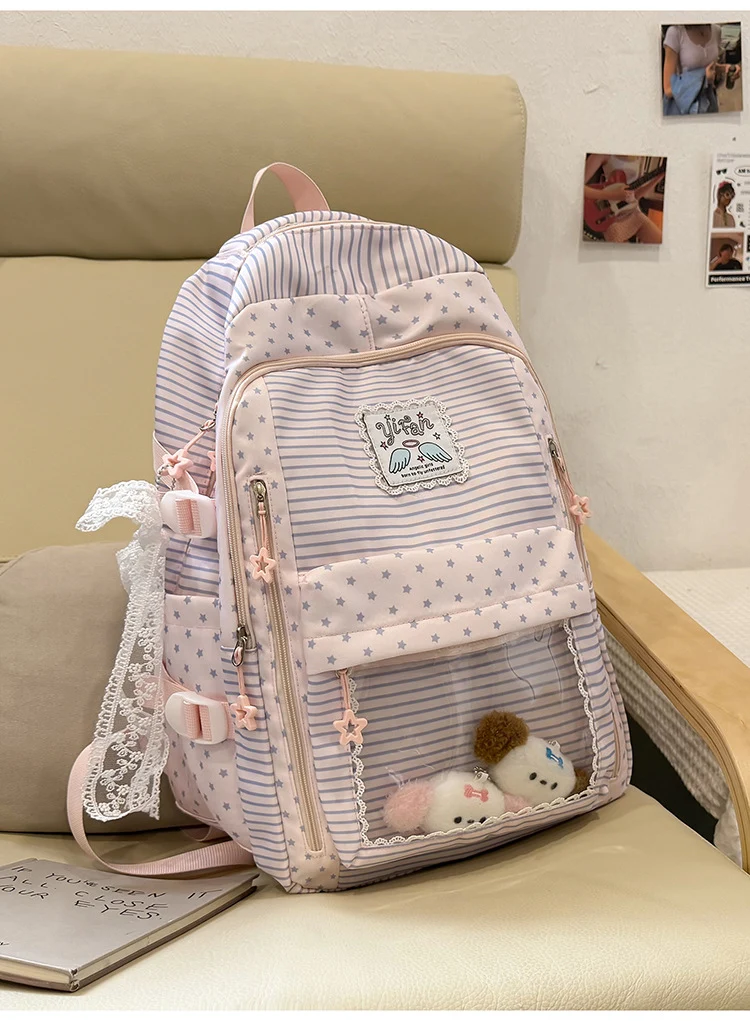 Schulrucksack mit Sternenmuster und vielen Fächern