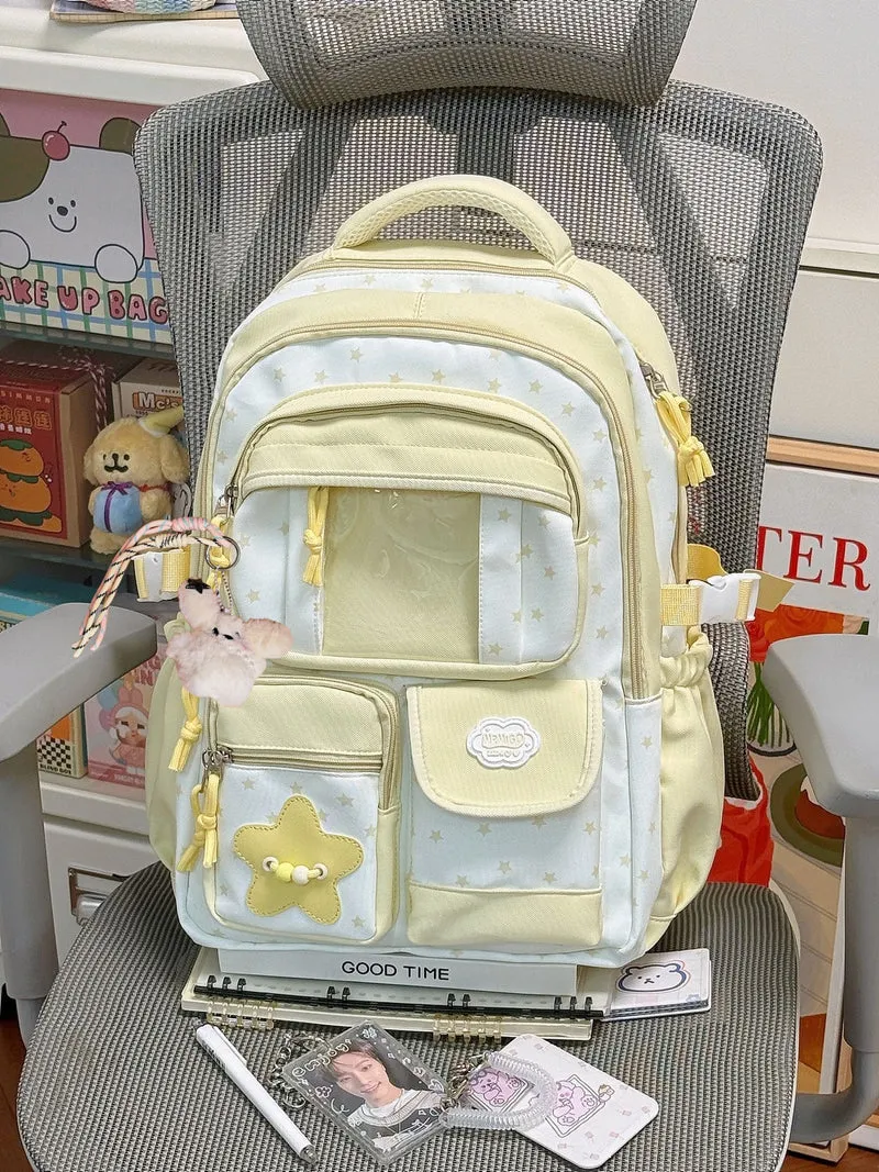 Niedlicher Schulrucksack mit Sternenmuster und vielen Fächern