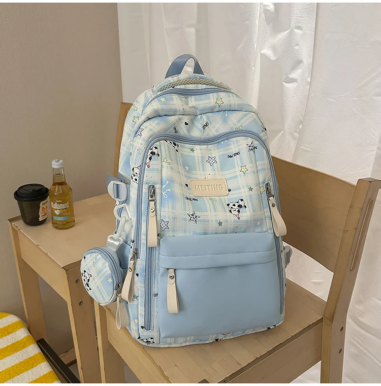 Multifunktionaler karierter Schulrucksack