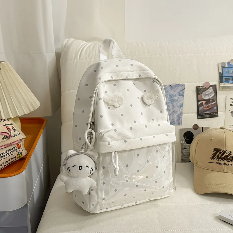 Niedlicher Schulrucksack mit transparentem Fach im Cartoon-Stil