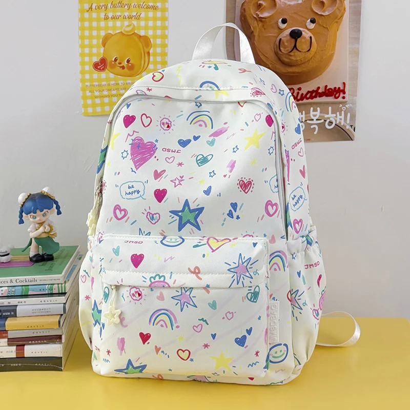 Schulrucksack im Cartoon-Stil mit vielen Taschen