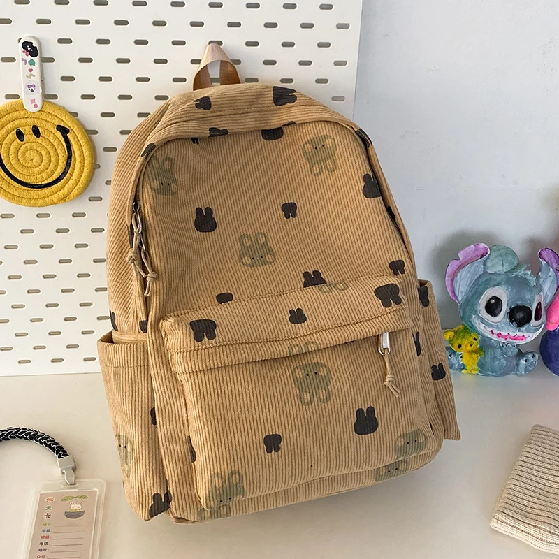 Niedlicher Cord-Schulrucksack mit Bärenmuster