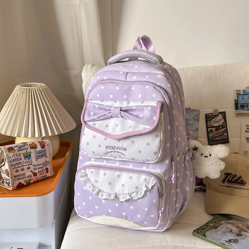 Charmanter Polka-Dot-Schulrucksack mit Schleife