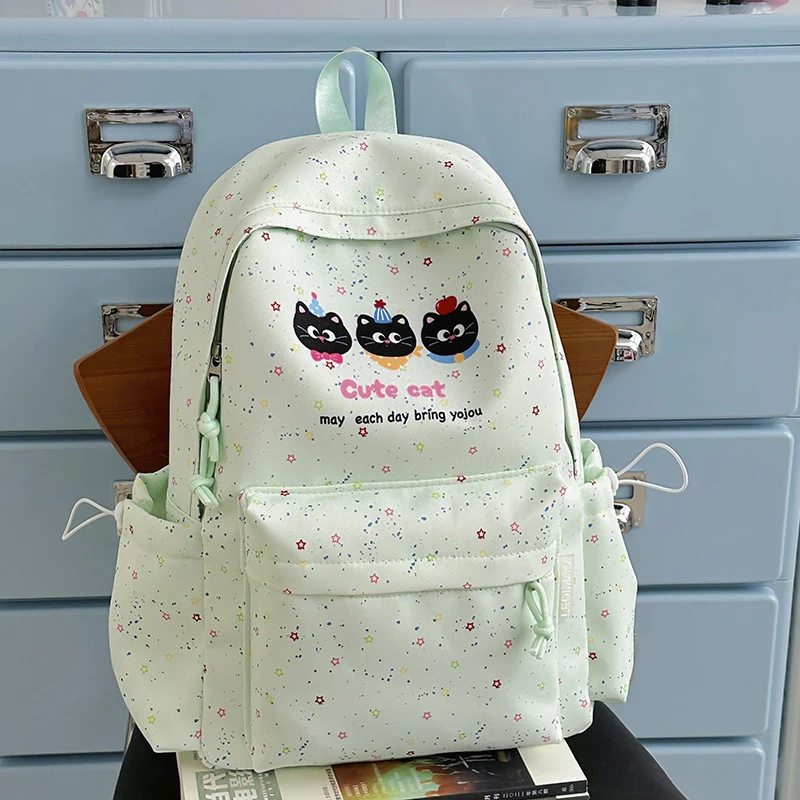 Niedlicher Schulrucksack mit Katzenmotiv und mehreren Taschen