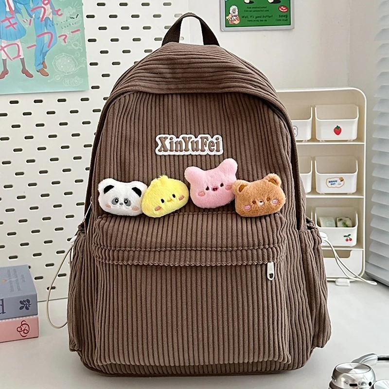 Cord-Schulrucksack mit Katzen-Dekor