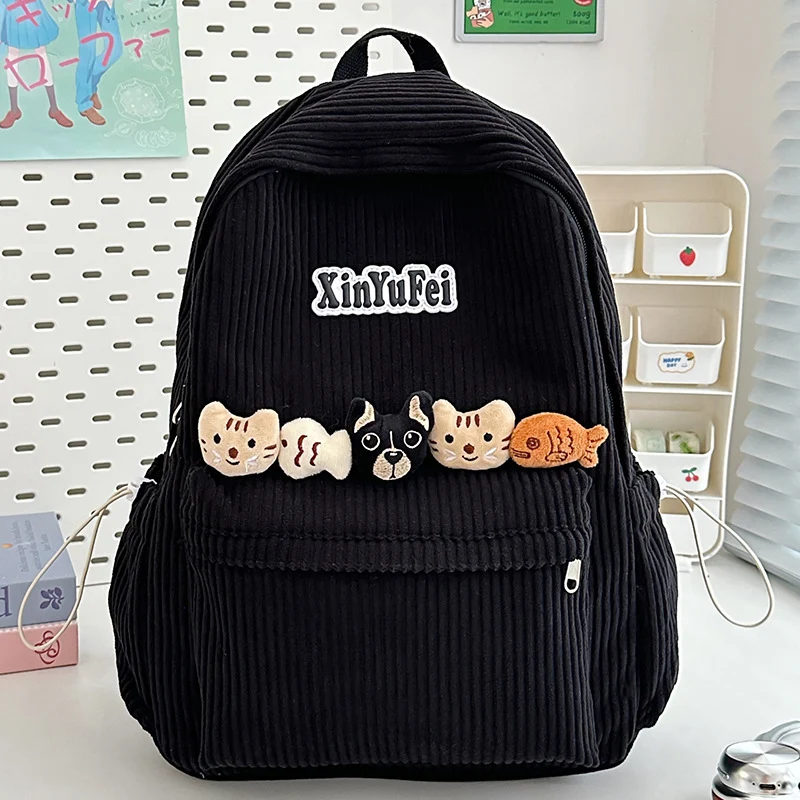 Cord-Schulrucksack mit Katzen-Dekor
