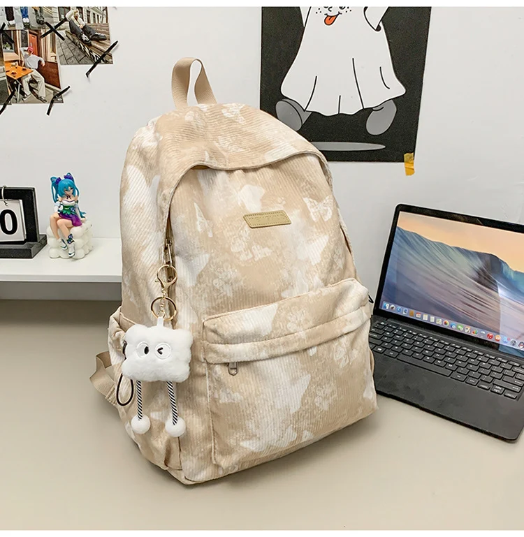 Cord-Schulrucksack mit Schmetterlingsdruck