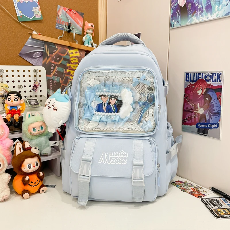 Schulrucksack mit transparentem Fach und mehreren Taschen