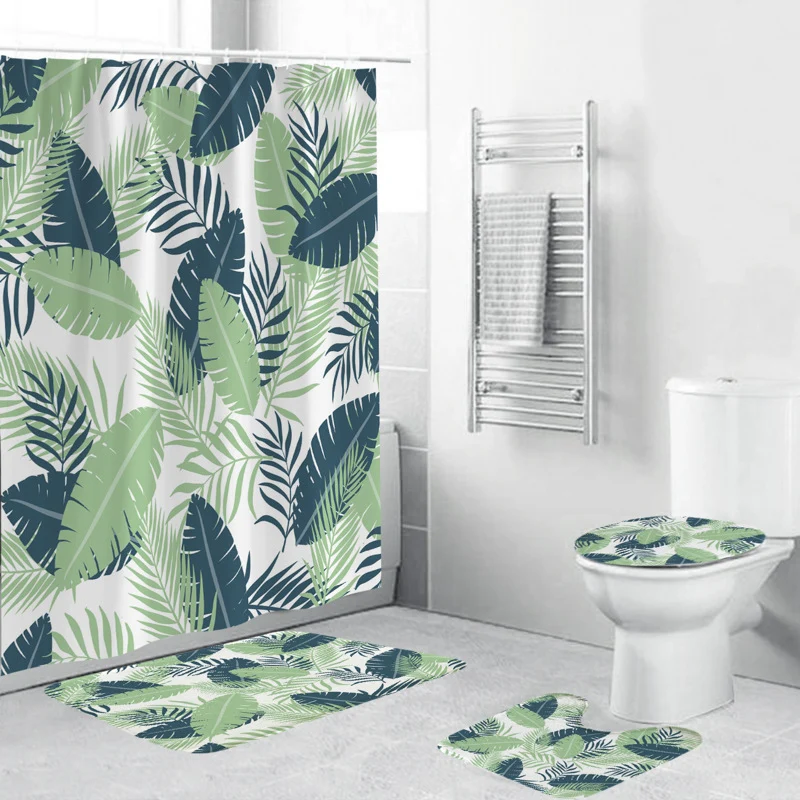 Badezimmer-Ensemble mit botanischem Blattgrün-Motiv Skanto