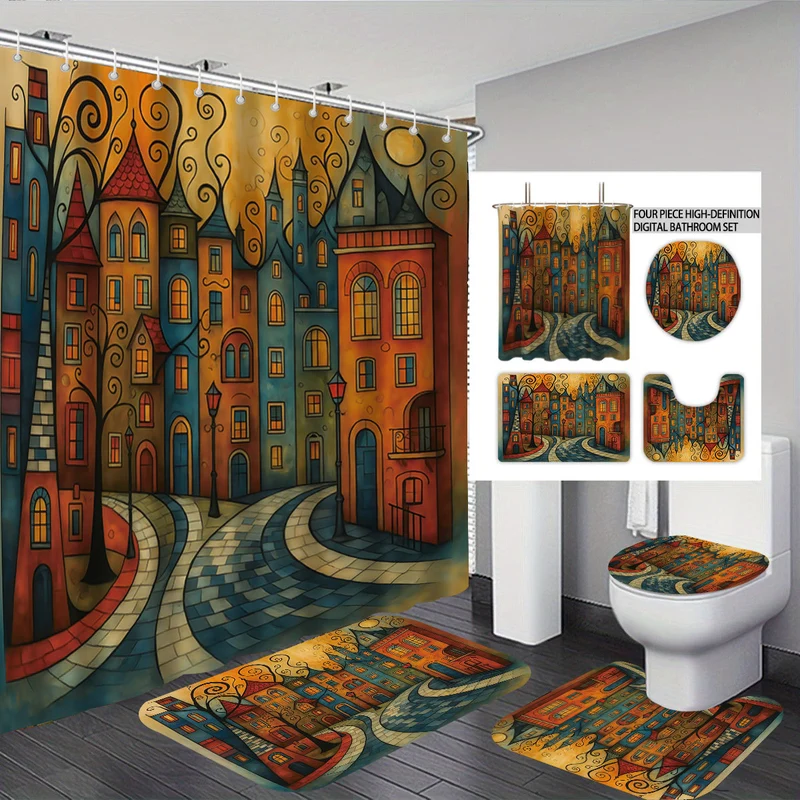 Badezimmer-Deko-Set mit künstlerischem Katzenmotiv Skanto