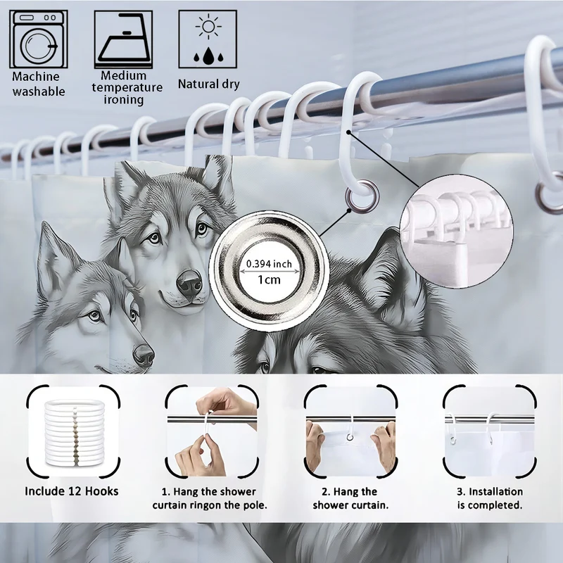 Hochauflösendes Badezimmer-Deko-Set Skanto mit Wolfsmotiv