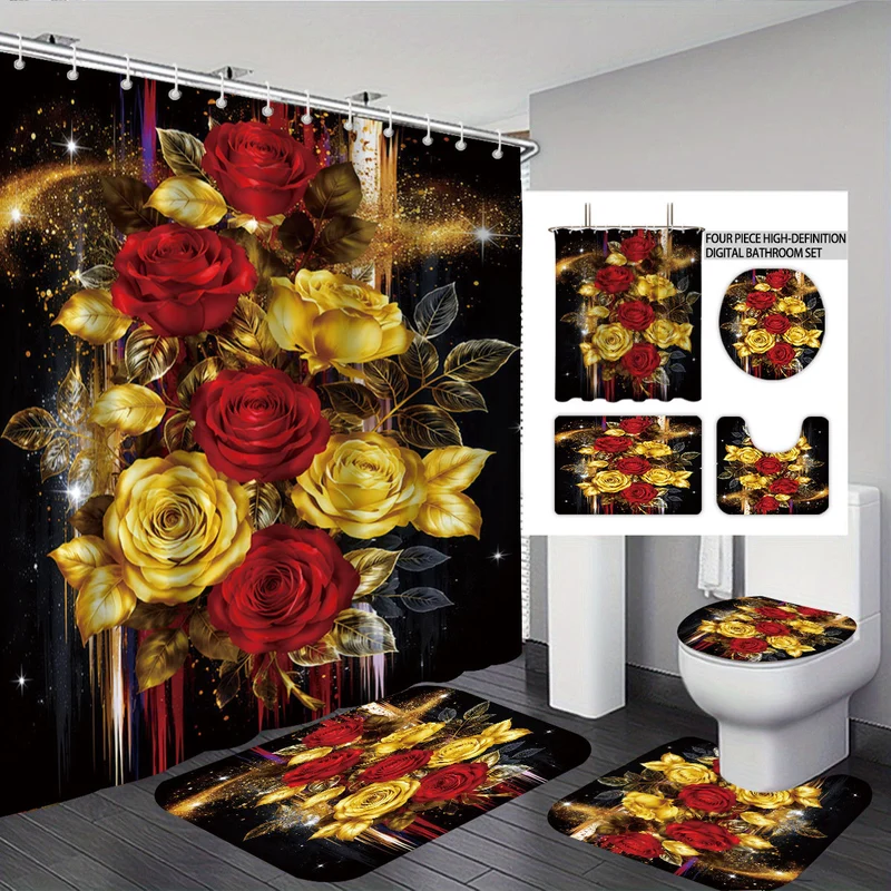 High-Definition Vierteiliges Badezimmer-Set Skanto mit Leopardenmotiv