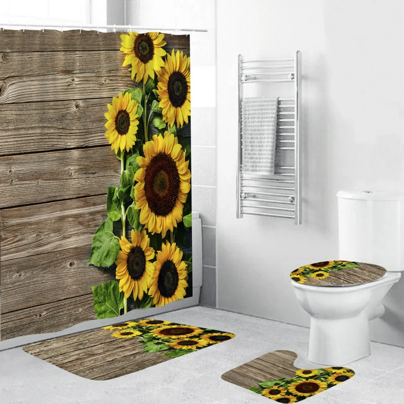 Duschvorhang- und Matten-Set mit Blumenmuster Skanto